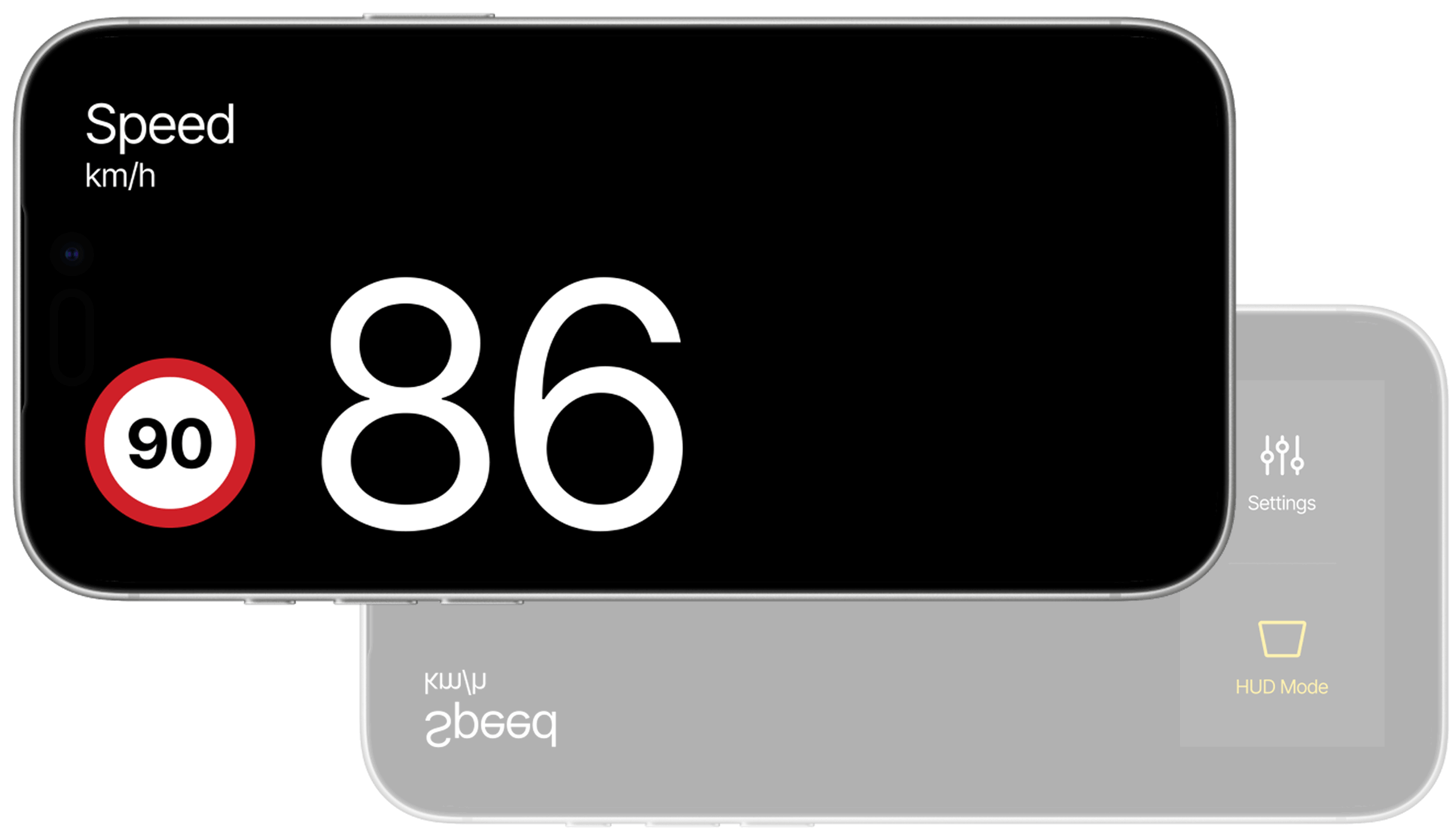 NordHUD app interface displayed on an iPhone showing minimalist speed display