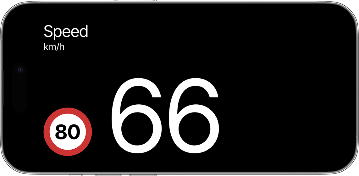 Minimal layout showing speed limit sign and large speedometer reading
